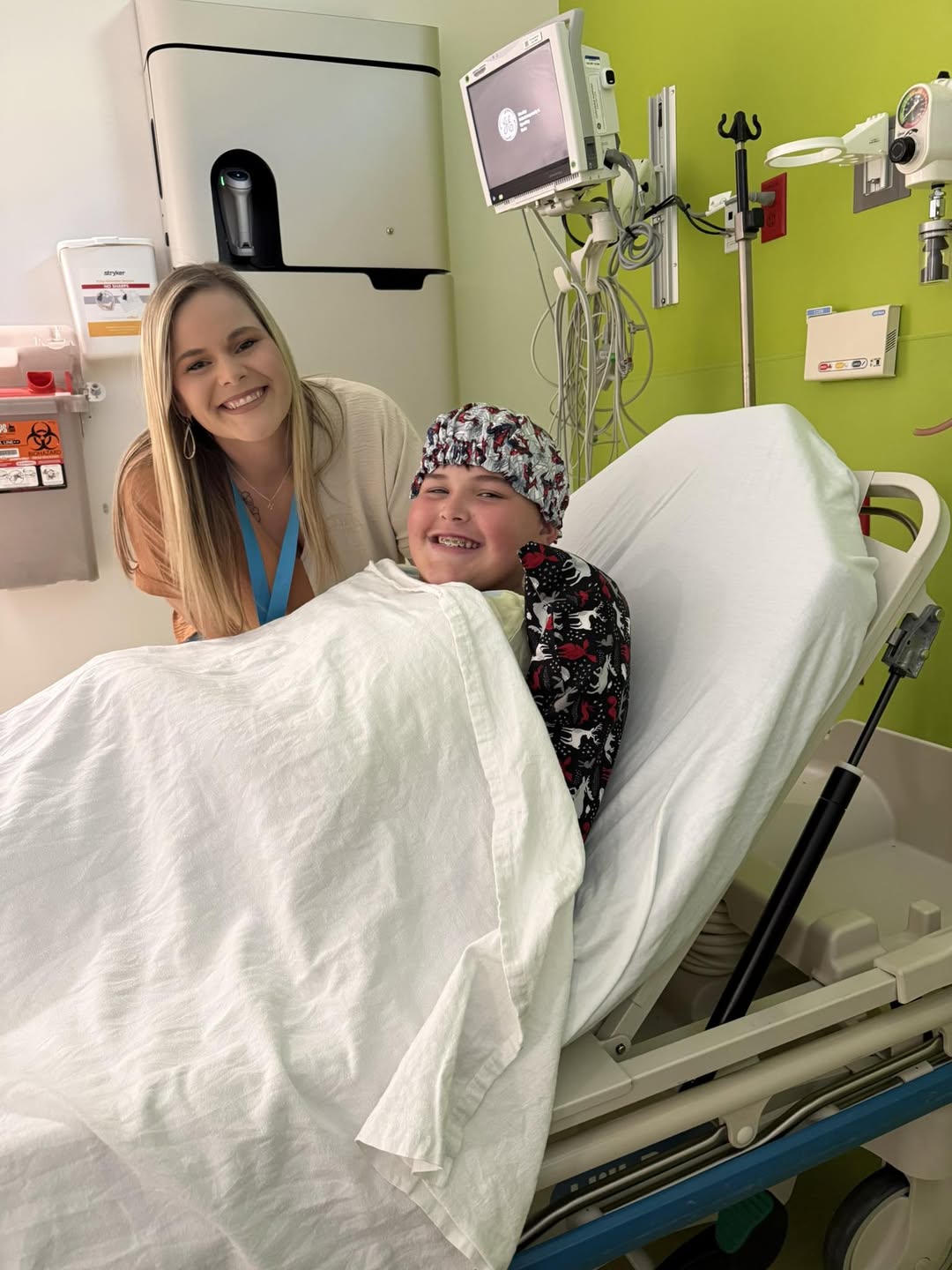 Braden Daniels is joined by his mother, Hayden Daniels, just before going in for brain surgery early this month. Braden has a post-op appointment on June 18, his mother reported.