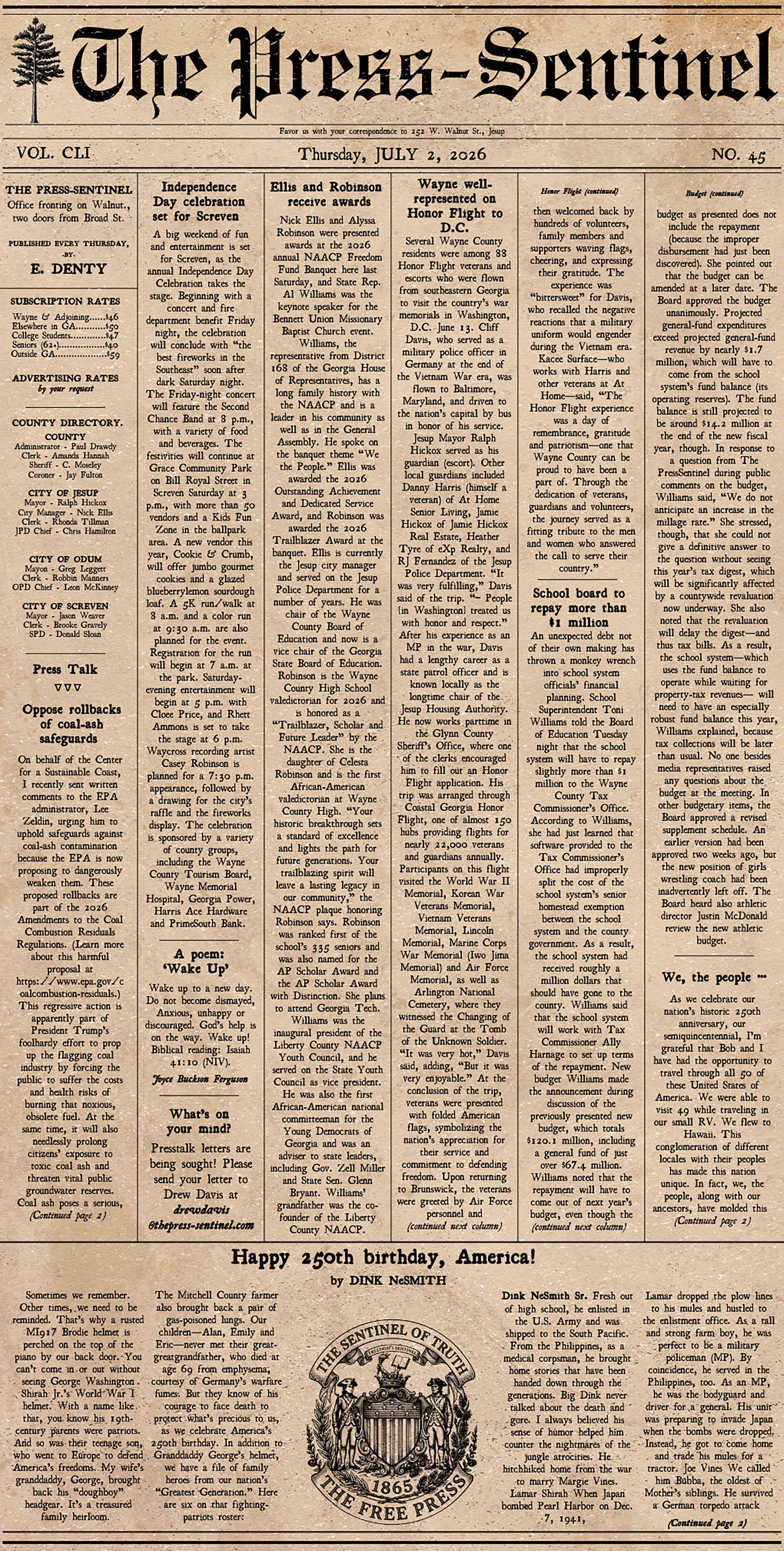 The Press-Sentinel imagined what this week's edition might have looked like in 1776