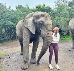 Morgan Humphrey interacts with an elephant during the safari portion of her trip to Africa this summer.