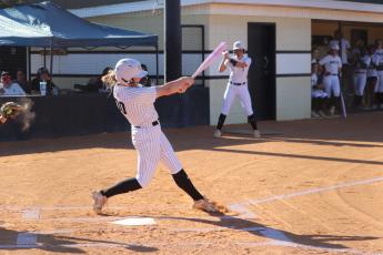 ERIC DENTY / Staff Lady Jacket Kallie Scott belted her 20th home run of the season against the Villa Rica Lady Wildcats. (This picture was taken earlier in the game.)