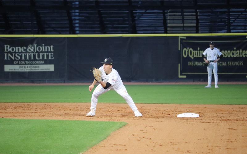 Jacket Haddy Peel gets set at second in action against Brunswick High.