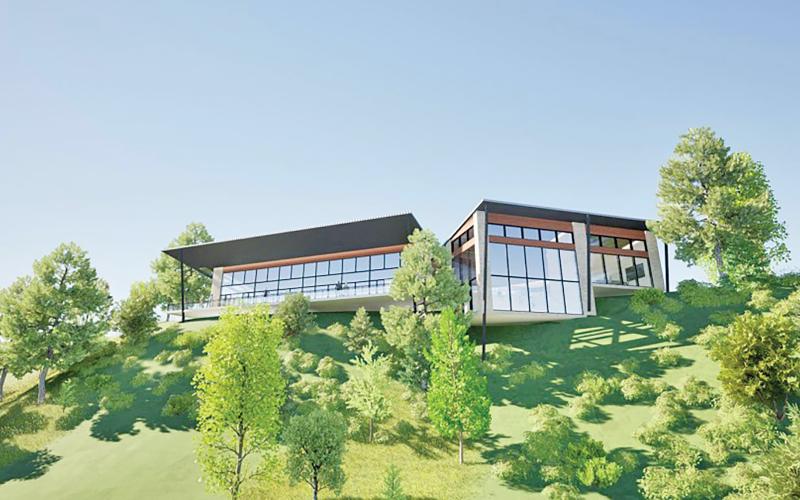 This artist’s rendering shows the design for the interpretive center planned for the Jaycee Landing area. The Altamaha Conservation Center is planned for the bluff overlooking the river and will have a room offering a wide vista.
