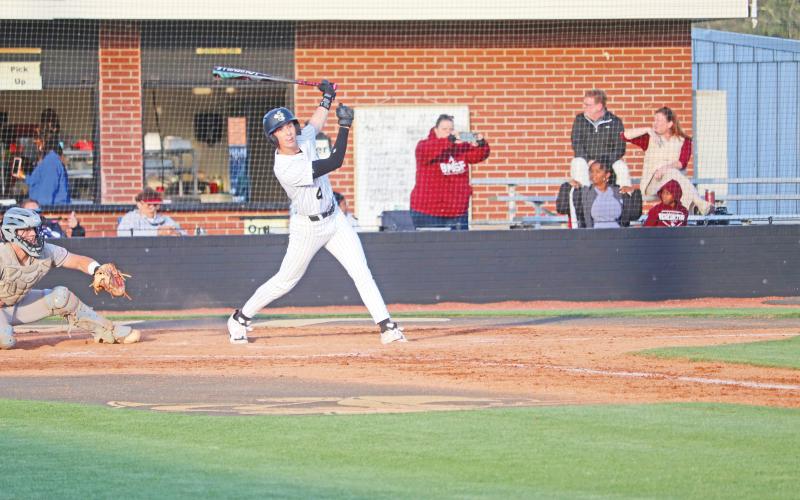 ERIC DENTY / Staff Jacket Easton Deike laced a double to drive in the first run for the Jackets against the Cadets.