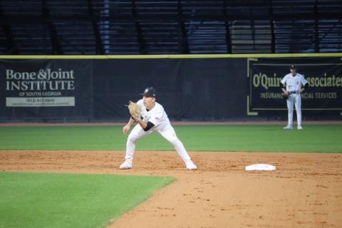 Jacket Haddy Peel gets set at second in action against Brunswick High. 