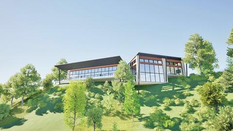 This artist’s rendering shows the design for the interpretive center planned for the Jaycee Landing area. The Altamaha Conservation Center is planned for the bluff overlooking the river and will have a room offering a wide vista.    