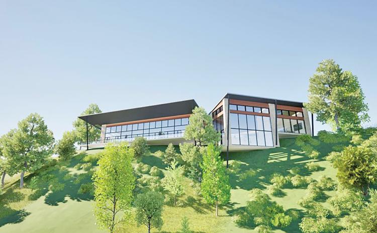This artist’s rendering shows the design for the interpretive center planned for the Jaycee Landing area. The Altamaha Conservation Center is planned for the bluff overlooking the river and will have a room offering a wide vista.