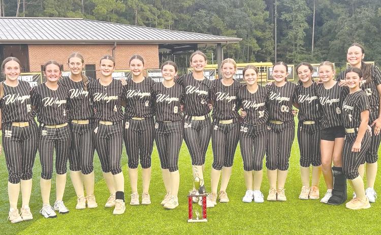 Wayne County’s eighth-grade softball team won the 2026 Coastal Empire Middle School Conference championship. Members of the team include, from left, Makenzie Sakuta, Carson Yarborough, Madelyn Spell, Gracelynn Long, Addie Davis, Paisley Hollingsworth, Brooklyn Griffin, Kara Mallard, Adalyn Dowdy, Mattie Kate White, Karianne Peek, Cheslee Morales, Jada Harvey and Emory Wilkerson. Not pictured are coaches Jason O’Steen, Rob Royal, Shawn Peek and athletic director Shelia Brockington.